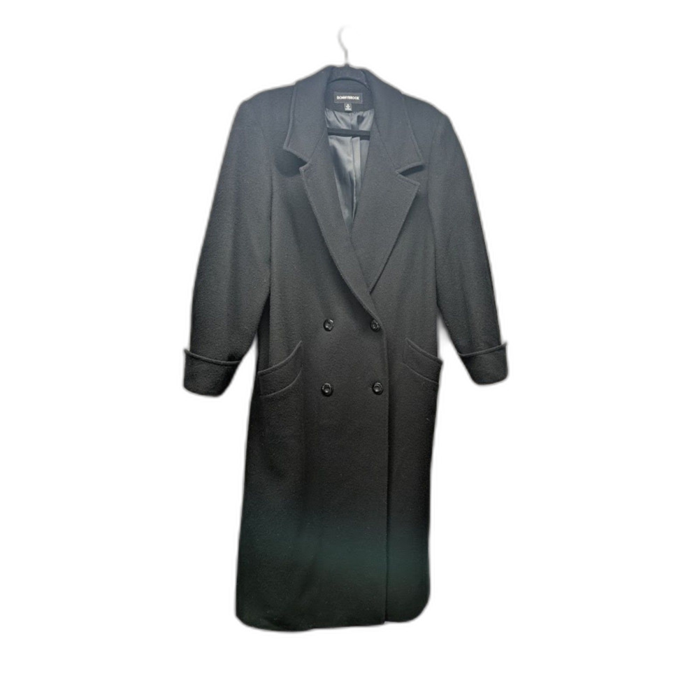 Vintage Donnybrook Women's 10 Black 100% Wool Long Double-Breasted Coat Ukraine